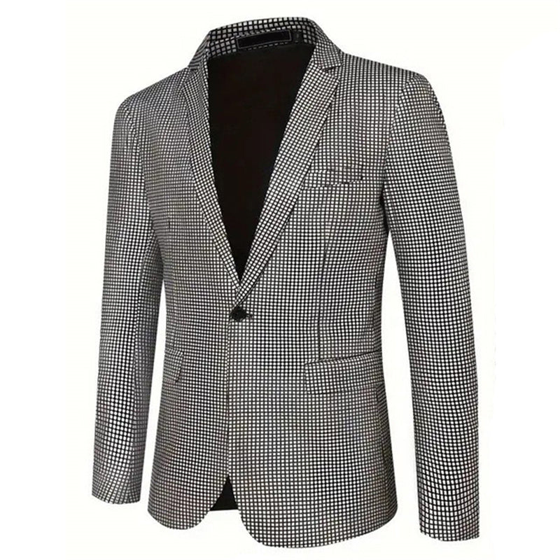 Fashion Men Luxury Plaid Suit Small Stretch Loose Jacket Silver Men Blazer - Tophatter Daily Deals
