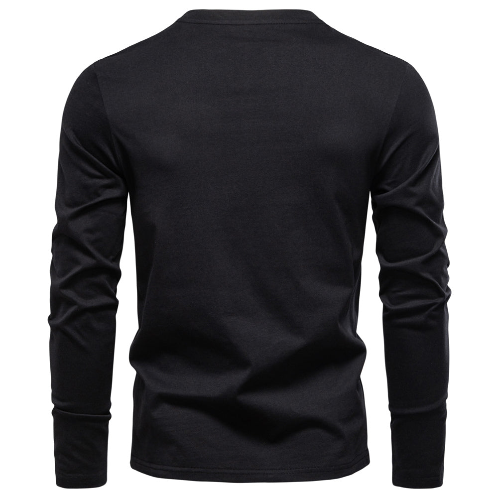 Fashion Pure Cotton Henley Collar Long T Shirt Men's Clothing - Tophatter Daily Deals
