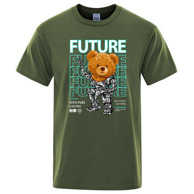 Fashion Pure Electric In Future Teddy Bear T Shirts Dark Green Tee - Tophatter Daily Deals