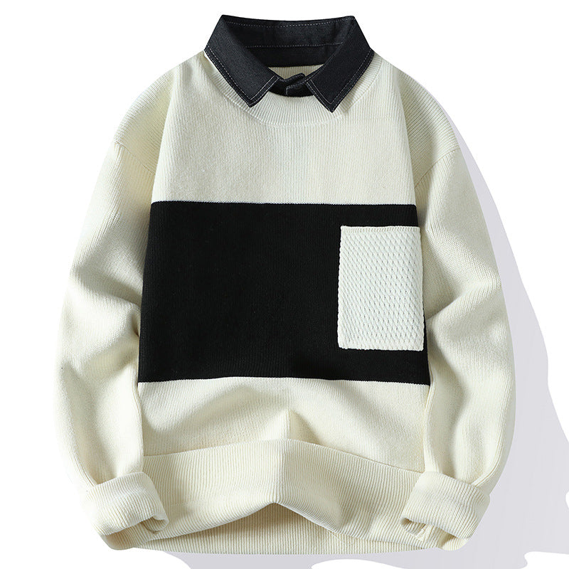 Fashion Slim Fit Smart Casual Men Knitted Sweater White Men's Clothing - Tophatter Daily Deals
