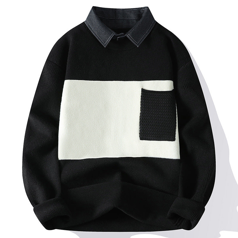 Fashion Slim Fit Smart Casual Men Knitted Sweater Black Men's Clothing - Tophatter Daily Deals