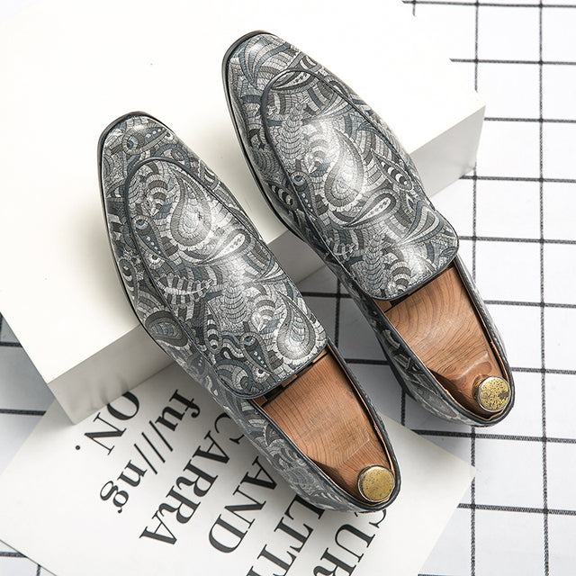 Fashion Trends Printed Leather Loafers Grey Men Shoes - Tophatter Daily Deals