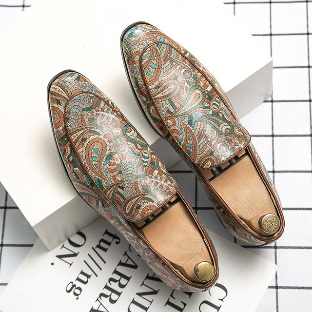 Fashion Trends Printed Leather Loafers Yellow Men Shoes - Tophatter Daily Deals