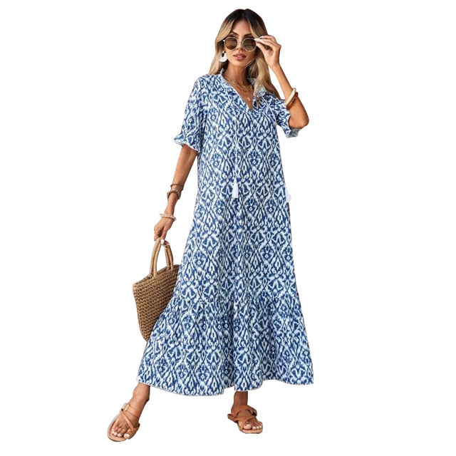Fashion Women's Floral Holiday Dress Blue Floral Dresses - Tophatter Daily Deals