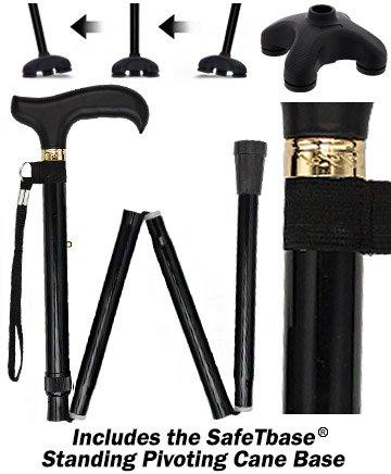 Fashionable Canes Black Adjustable Folding Derby Cane with SafeTbase Safetbase Canes - Tophatter Daily Deals