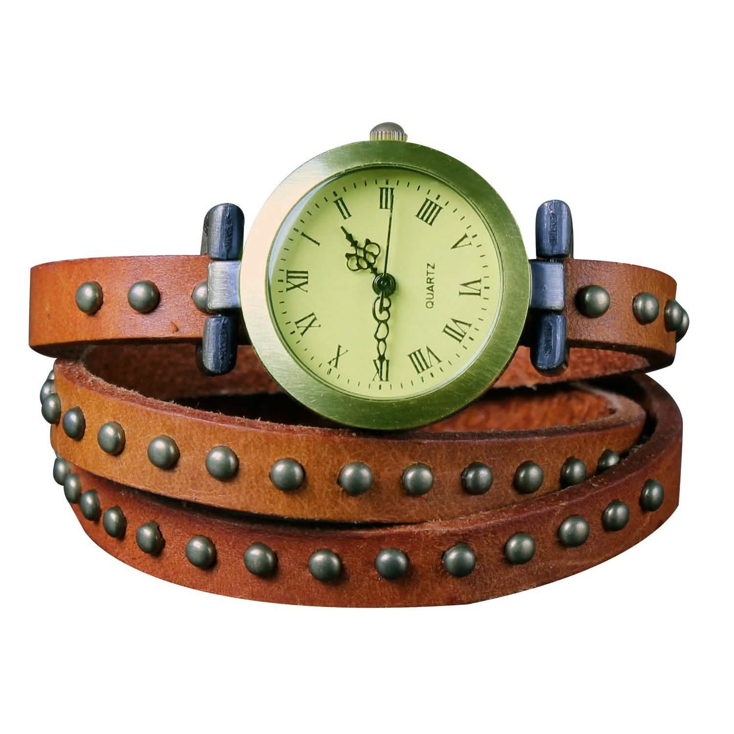 Fashionable River Leather Belt Retro Watch Green Watches - Tophatter Daily Deals