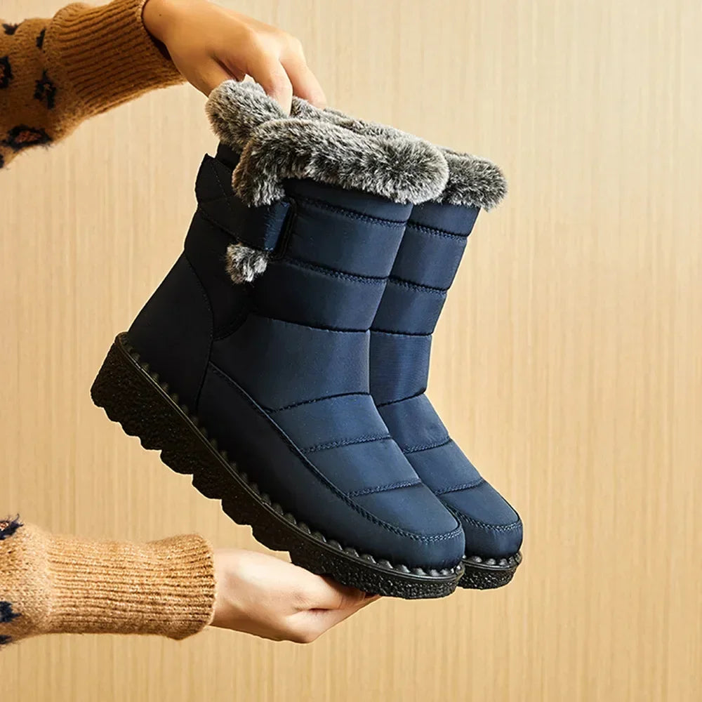 Faux Fur Long Plush Snow Boots Waterproof Winter Boots Blue Boots - Tophatter Daily Deals