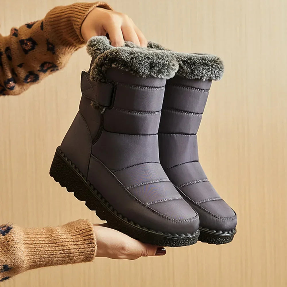 Faux Fur Long Plush Snow Boots Waterproof Winter Boots Gray Boots - Tophatter Daily Deals