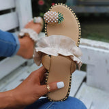 Faux Pearl & Pineapple Decor Toe Post Thong Sandals Apricot Women's Shoes - Tophatter Daily Deals