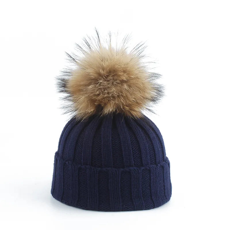 Warm Women's Beanie - Chunky Ribbed, Cotton Blend, Winter Navy blue - Tophatter Daily Deals