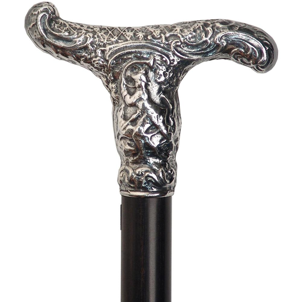 French Antique Repro Silver T-Handle Cane: Stamina Wood Alpaca Silver Walking Sticks - Tophatter Daily Deals