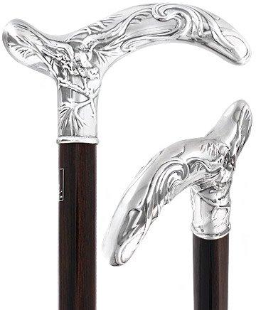 French Silver Birds of Feather Derby Cane: Stamina Wood Alpaca Silver Walking Sticks - Tophatter Daily Deals