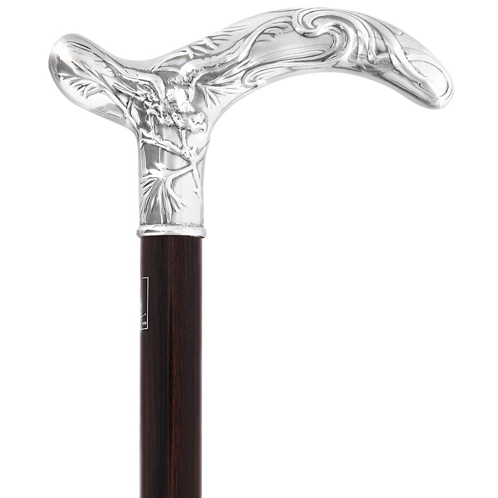 French Silver Birds of Feather Derby Cane: Stamina Wood Alpaca Silver Walking Sticks - Tophatter Daily Deals