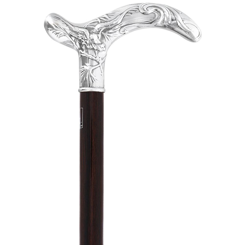 French Silver Birds of Feather Derby Cane: Stamina Wood Alpaca Silver Walking Sticks - Tophatter Daily Deals