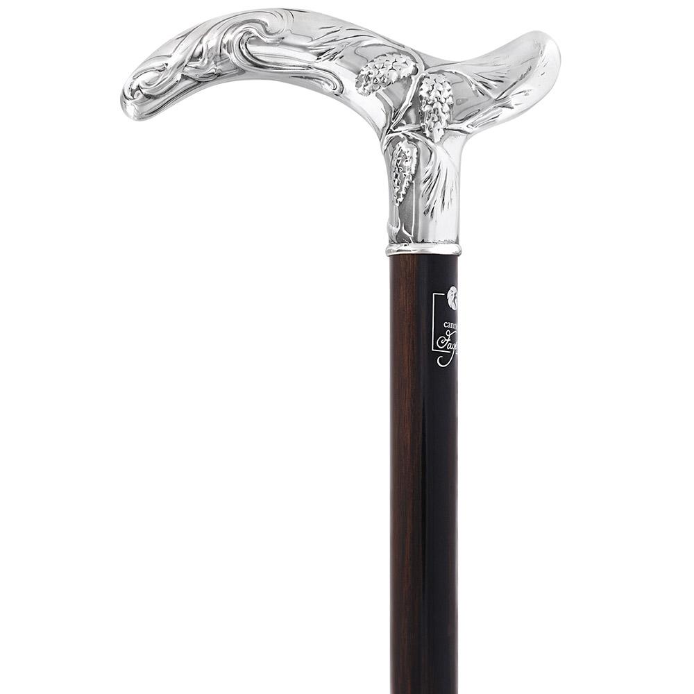 French Silver Birds of Feather Derby Cane: Stamina Wood Alpaca Silver Walking Sticks - Tophatter Daily Deals