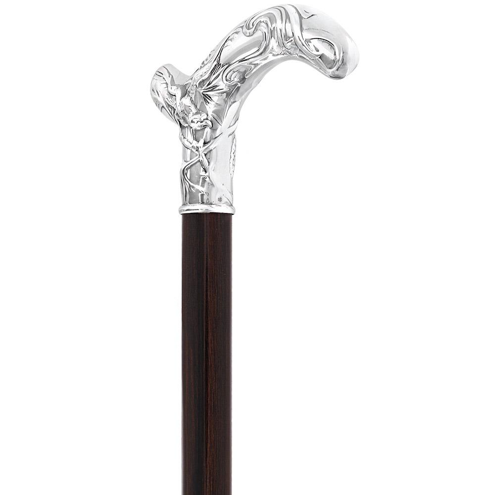 French Silver Birds of Feather Derby Cane: Stamina Wood Alpaca Silver Walking Sticks - Tophatter Daily Deals