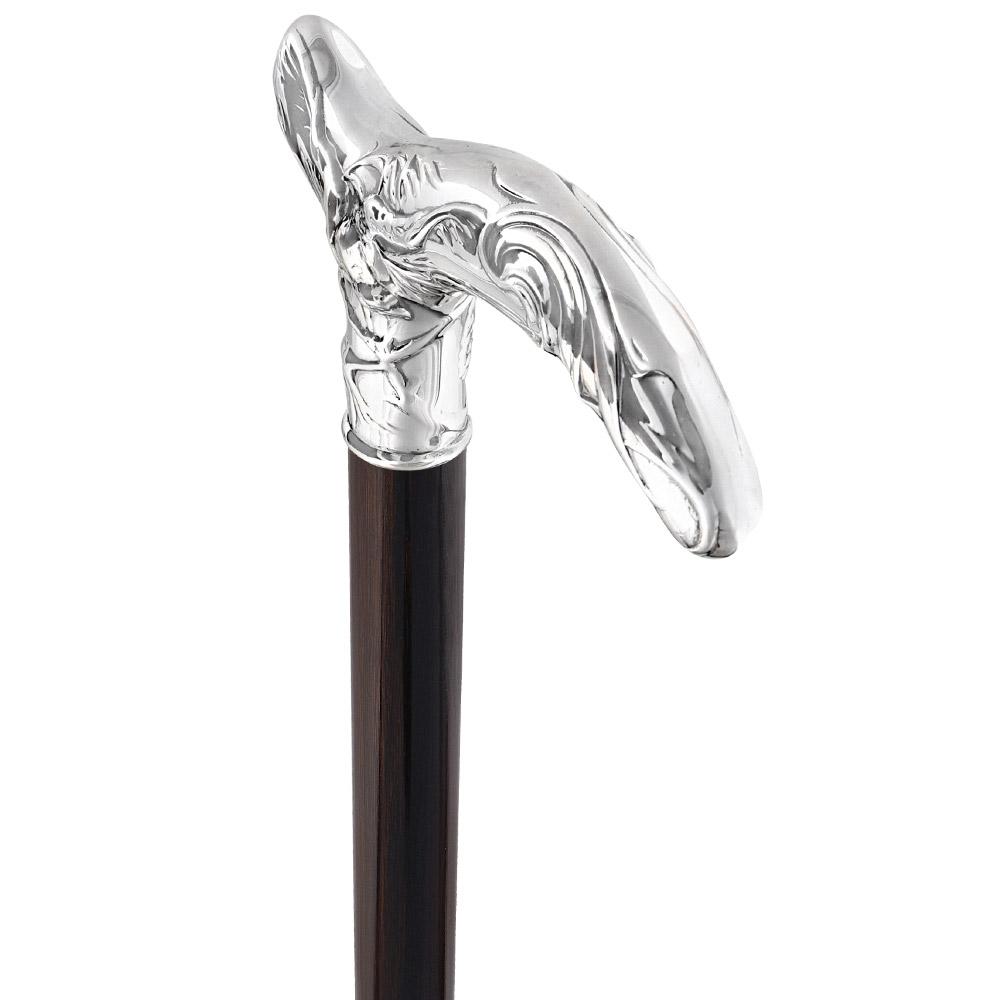 French Silver Birds of Feather Derby Cane: Stamina Wood Alpaca Silver Walking Sticks - Tophatter Daily Deals