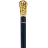 14K Gold Roman Cathedral Antique Reproduction Knob Handle Walking Stick With Stamina Wood Shaft