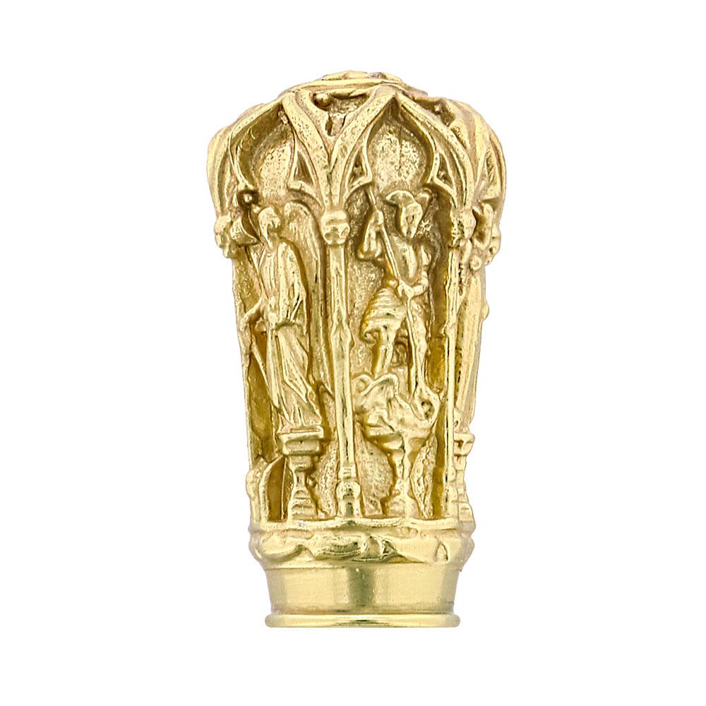 14K Gold Roman Cathedral Antique Reproduction Knob Handle Walking Stick With Stamina Wood Shaft