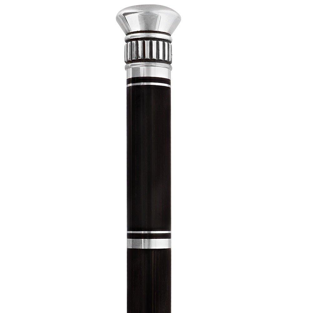 French Flask Tippling Stick: Silver Knob & Ebony-Carbon Shaft Flask Canes - Tophatter Daily Deals