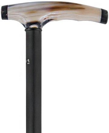 French Two-Tone Blonde Carved Horn Fritz: Cane Ebony Shaft Horn Handle Walking Canes - Tophatter Daily Deals