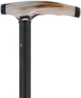 French Two-Tone Blonde Carved Horn Fritz: Cane Ebony Shaft Horn Handle Walking Canes - Tophatter Daily Deals