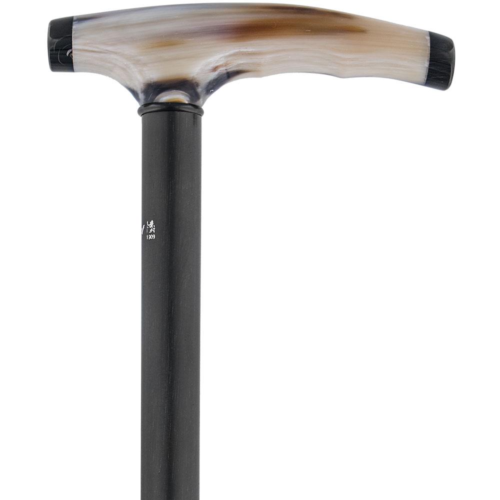 French Two-Tone Blonde Carved Horn Fritz: Cane Ebony Shaft Horn Handle Walking Canes - Tophatter Daily Deals