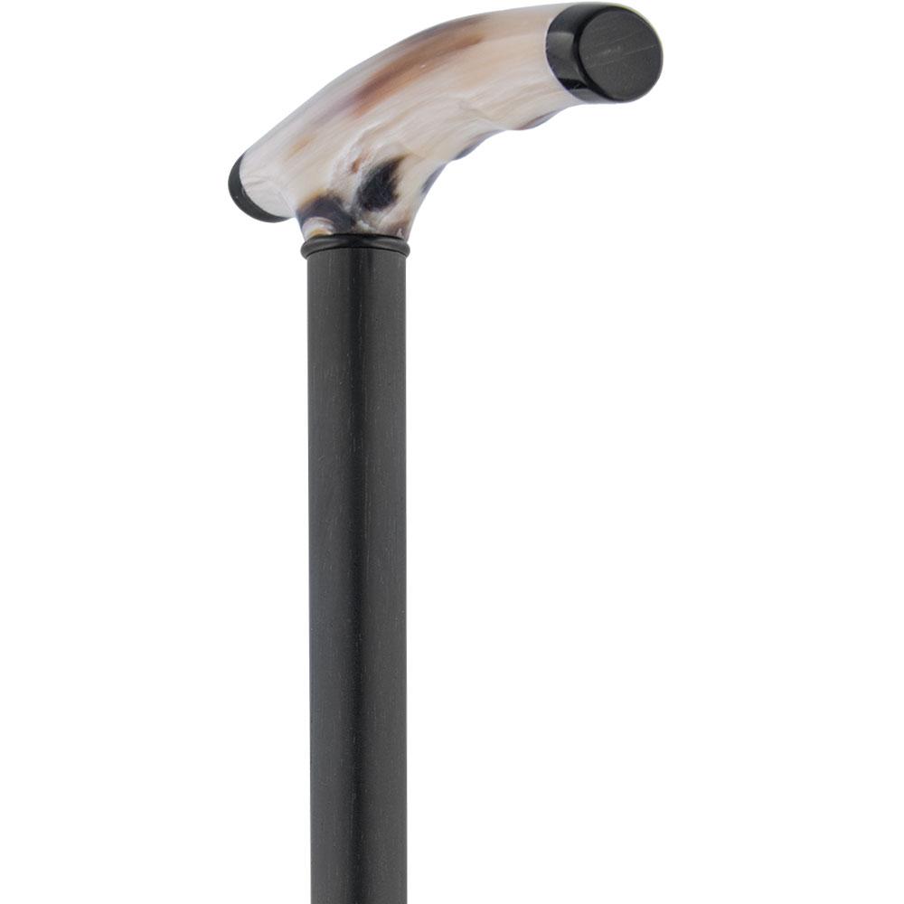 French Two-Tone Blonde Carved Horn Fritz: Cane Ebony Shaft Horn Handle Walking Canes - Tophatter Daily Deals