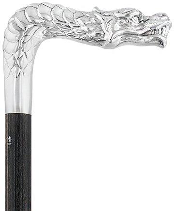 Dragon Cane Silver Plated Fritz Handle w/ Carbon Fiber Shaft Skull Walking Canes Dragon Walking Canes - Tophatter Daily Deals