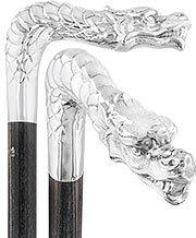 Dragon Cane Silver Plated Fritz Handle w/ Carbon Fiber Shaft Skull Walking Canes Dragon Walking Canes - Tophatter Daily Deals