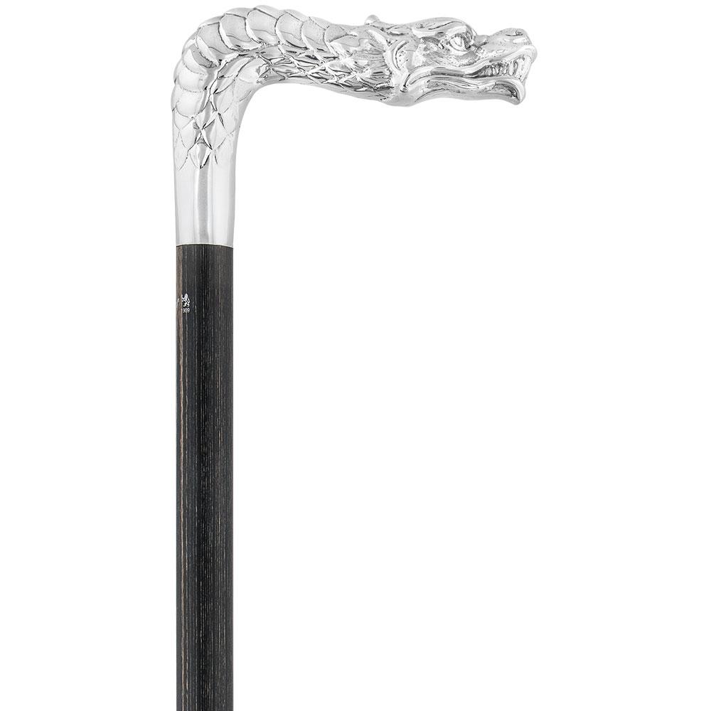 Dragon Cane Silver Plated Fritz Handle w/ Carbon Fiber Shaft Skull Walking Canes Dragon Walking Canes - Tophatter Daily Deals