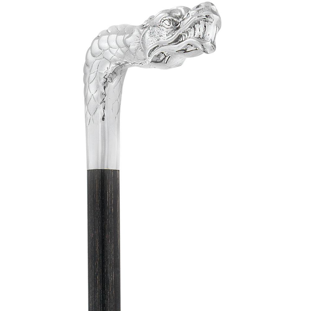 Dragon Cane Silver Plated Fritz Handle w/ Carbon Fiber Shaft Skull Walking Canes Dragon Walking Canes - Tophatter Daily Deals