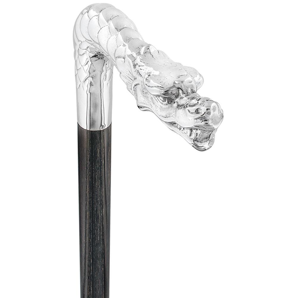 Dragon Cane Silver Plated Fritz Handle w/ Carbon Fiber Shaft Skull Walking Canes Dragon Walking Canes - Tophatter Daily Deals
