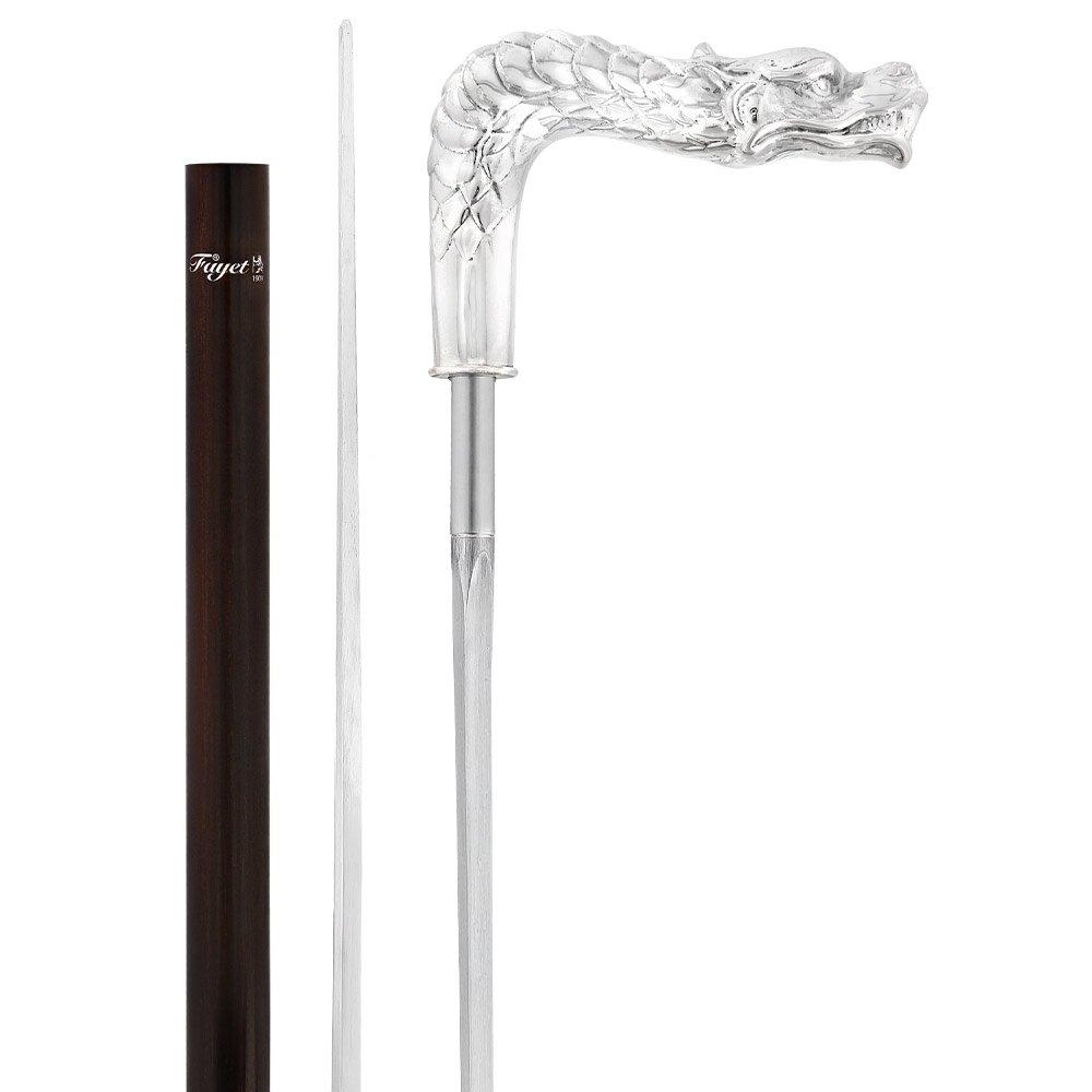 French Dragon Sword Cane: Silver Plated Fritz, Stamina Wood Skull Walking Canes Dragon Walking Canes - Tophatter Daily Deals