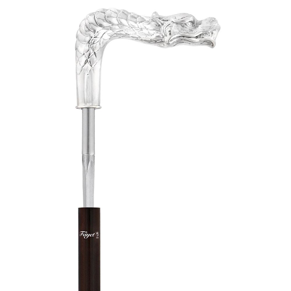 French Dragon Sword Cane: Silver Plated Fritz, Stamina Wood Skull Walking Canes Dragon Walking Canes - Tophatter Daily Deals