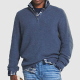 Soft Men Cashmere Pullover - Half Zip Ribbed Business Casual Blue - Tophatter Daily Deals