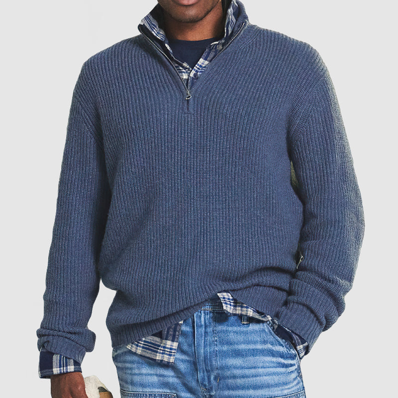 Soft Men Cashmere Pullover - Half Zip Ribbed Business Casual Blue - Tophatter Daily Deals