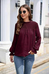 Smocked Mock Neck Swiss Dot Top Wine Blouses - Tophatter Daily Deals