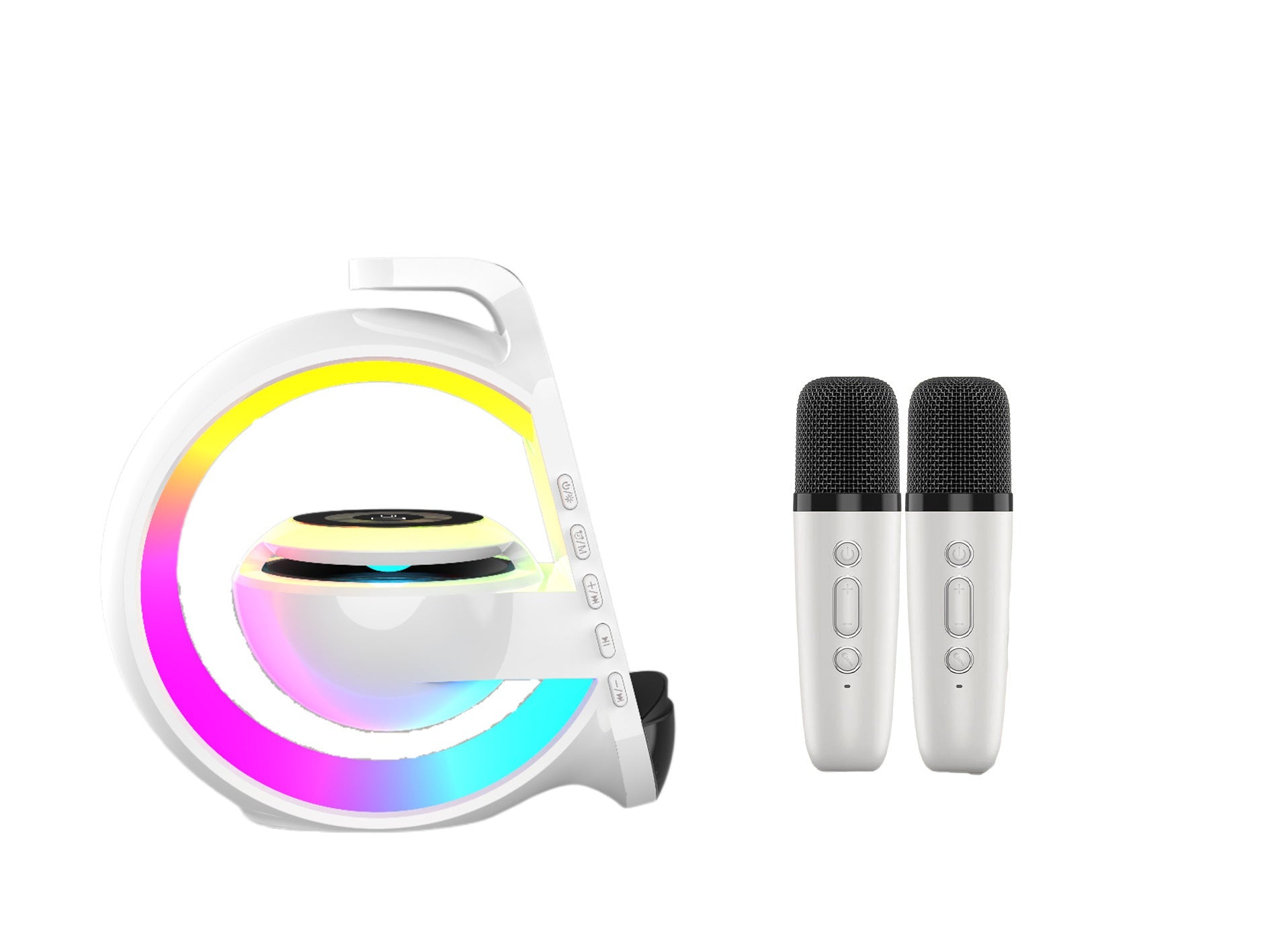 A Bluetooth Speaker Six-in-one Wireless Charger Large G Ambience Light Alarm Clock Microphone Audio White With Dual Microphone 0 - Tophatter Daily Deals