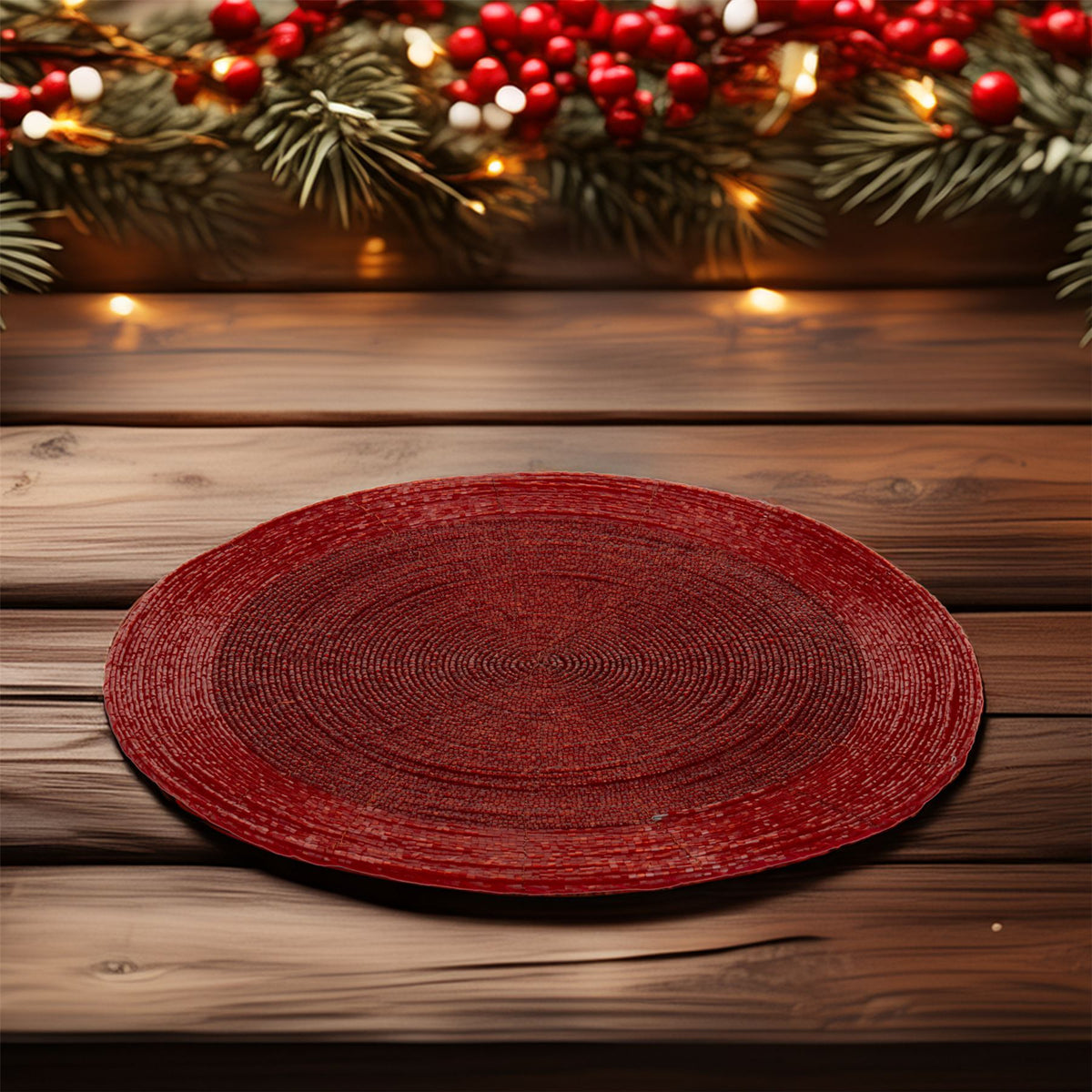 Red Beaded Glass Placemat | Round Red Kitchen Dining Table Place Mat - 30cm Placemat - Tophatter Daily Deals