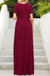 Round Neck Maxi Tee Dress with Pockets Casual Dresses - Tophatter Daily Deals