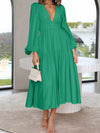 Deep V-Neck Balloon Sleeve Plain Maxi Dress Casual Dresses - Tophatter Daily Deals