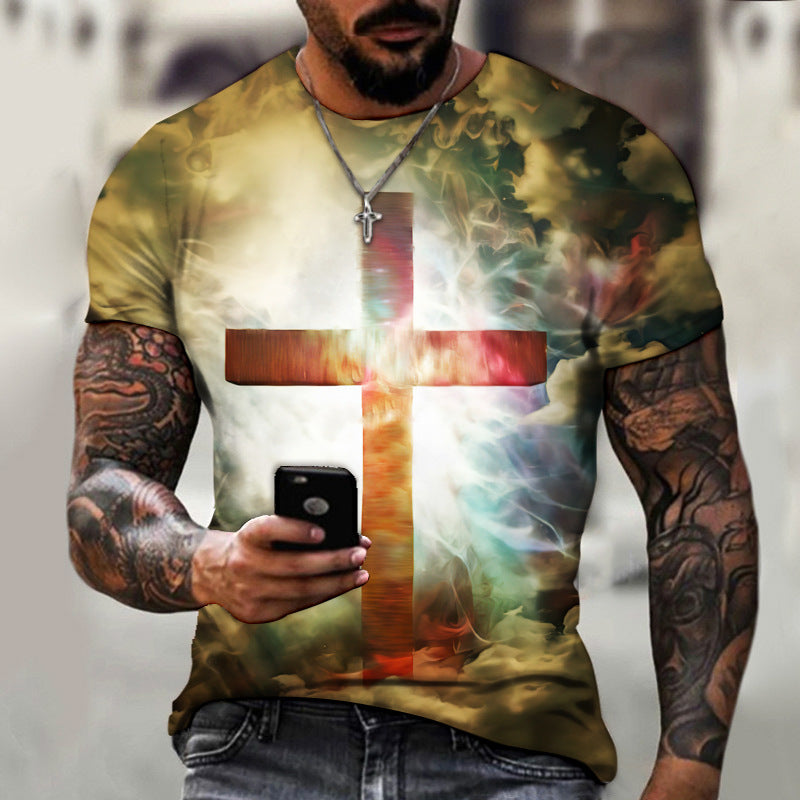 3D Printing Hip Hop Loose Short Sleeve Streetwear Plus Size Men's Knitwear Ivory White 0 - Tophatter Daily Deals