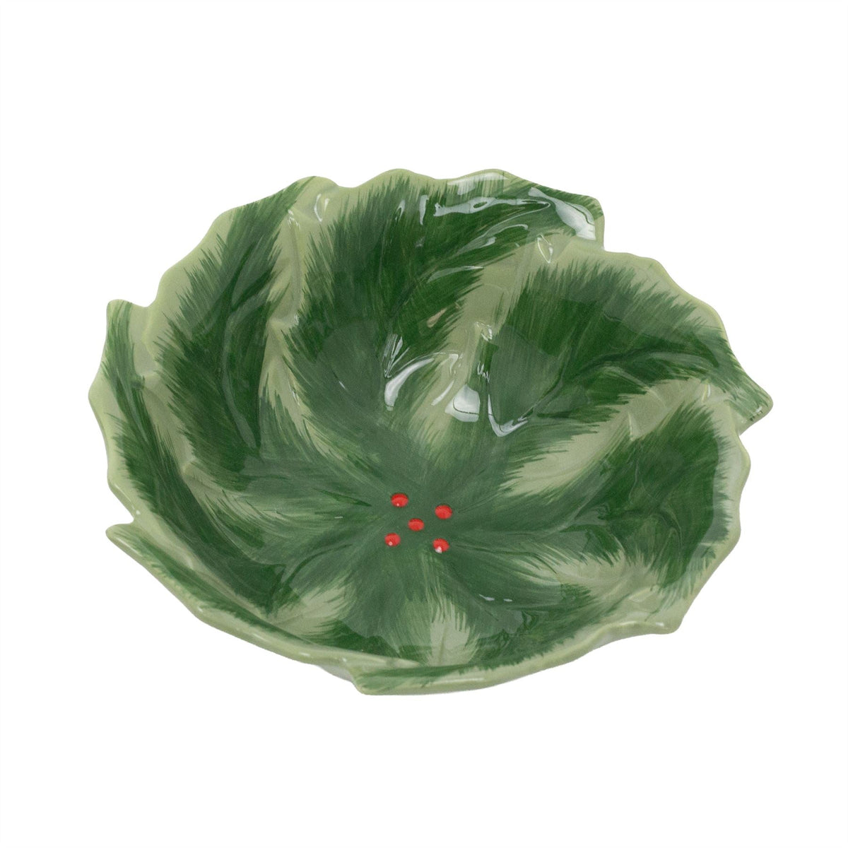 Reactive Glaze Holly Foliage Christmas Bowl | Festive Ceramic Bowl - 220ml Bowl - Tophatter Daily Deals