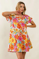 BiBi Floral Short Sleeve Tiered Dress Casual Dresses - Tophatter Daily Deals