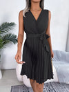 Tied Surplice Sleeveless Pleated Dress Casual Dresses - Tophatter Daily Deals