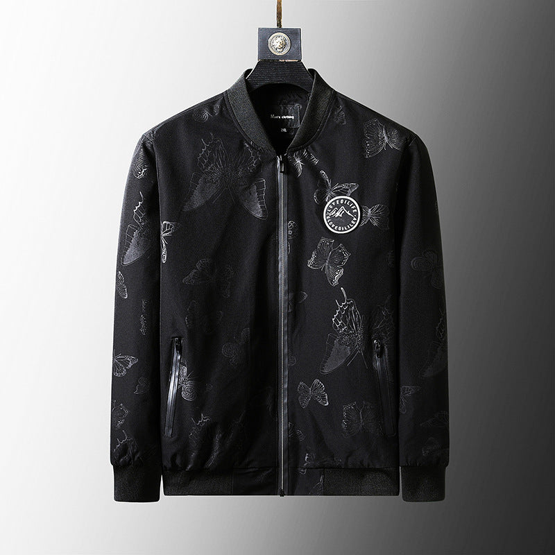 BLACK Plus Size Loose Clothes Men's Stand-up Collar Jacket Black butterfly 0 - Tophatter Daily Deals