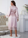 Scalloped Trim Tie-Waist Spliced Lace Robe Sleep Dresses - Tophatter Daily Deals