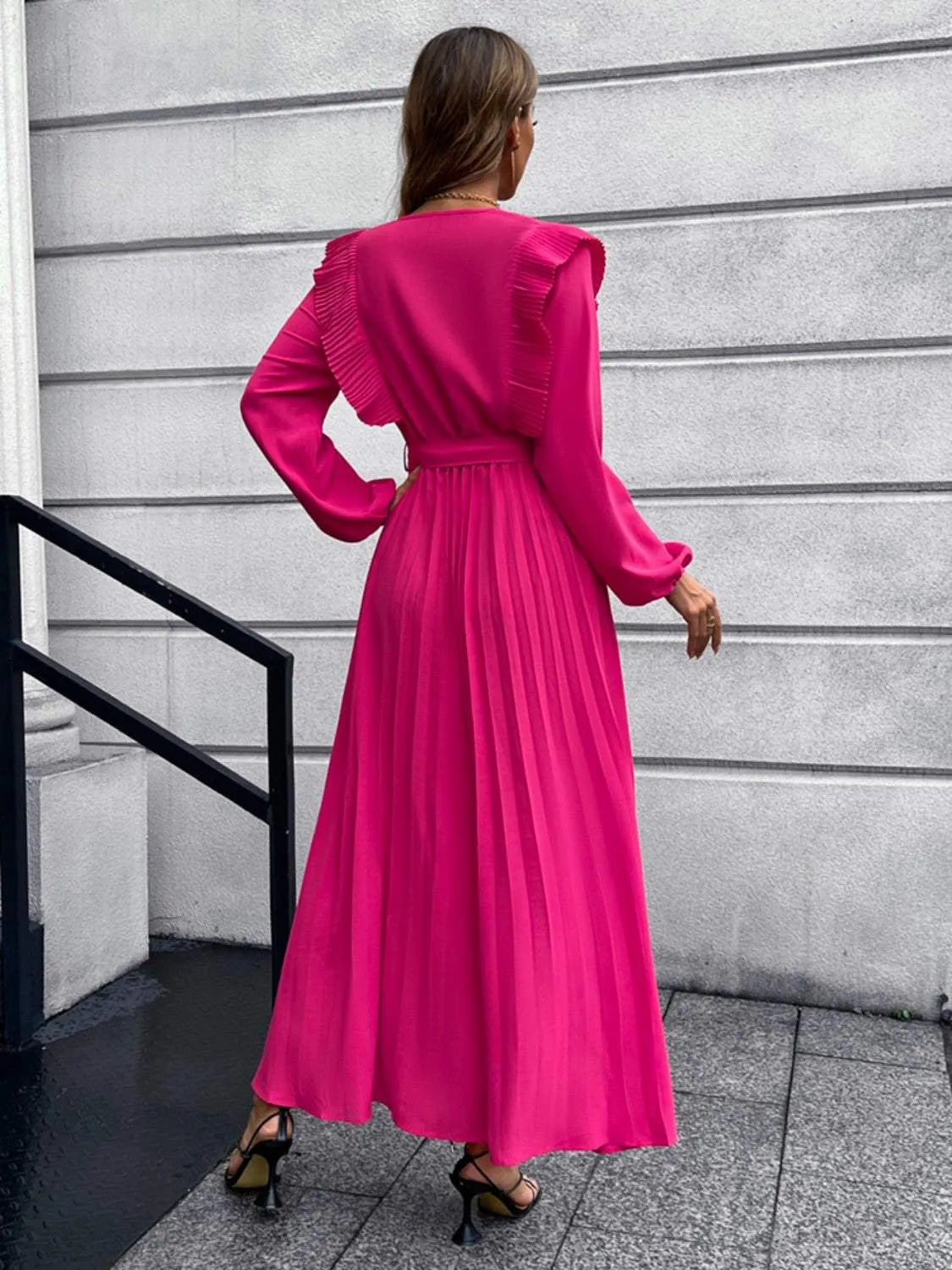 Pleated Surplice Tie Waist Maxi Dress Casual Dresses - Tophatter Daily Deals