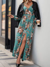 Slit Printed Surplice Long Sleeve Maxi Dress Casual Dresses - Tophatter Daily Deals